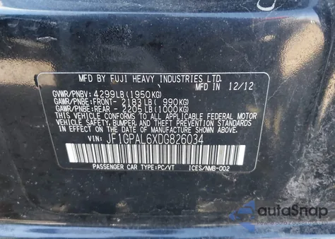 2013 Subaru Impreza 2.0I Sport Premium z USA, uszkodzony, nr VIN JF1GPAL6XDG826034